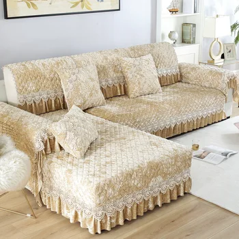 Európai stílusú arany bársony szoknya, párna, egyszerű kombináció kanapé megvastagodott csúszásmentes kanapé párnahuzat törölközőt, porvédő