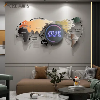 MEISD Elektronikus Világ Térkép Digitális falióra Nagy Dekoratív, Intelligens Órák a Naptár Hőmérő lakberendezés Kék Horloge F