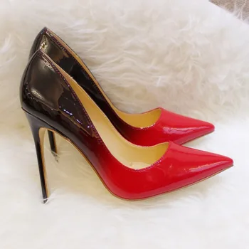 Ingyenes szállítás divat a nők Szivattyúk Fekete piros lakkbőr pont toe magas sarkú 12cm 10cm 8cm fél cipő menyasszony esküvői cipő