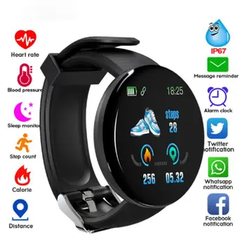 11.44 Hüvelyk D18S Okos Karkötő Óra Bluetooth-kompatibilis Színes Képernyő Sports Lépésszámláló Kerek Vérnyomás Heart Rate Monitor