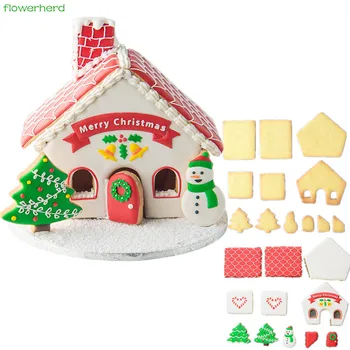 Új 3D-s Hó Ház Cookie Penész Mézeskalács Ház, Karácsonyi Sütemény, Süti, Vágó Eszközök Beállítása Keksz Penész Fondant Formák Sütés