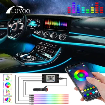 Luyoo 6IN1 8M RGB LED Hangulat Autó Belső Környezeti Fény Optikai Csík Fény által App Ellenőrzési Neon Auto Dekoratív Lámpa