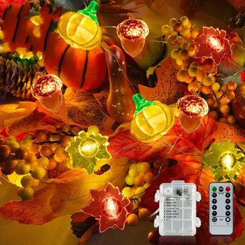 LED Tök Makk tündérfény Maple Leaf Éjszakai Világítás Beltéri Világítás Szüreti Fesztivál Villog Halloween Party Dekoráció