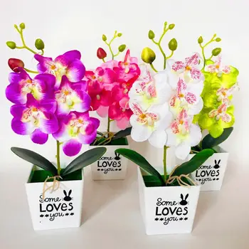 5Heads Mesterséges Pillangó Orchidea Virág Cserepes Bonsai az Otthon Kert Dekoráció Hivatal Hálószoba Dísze Hamis Növények, Virágok