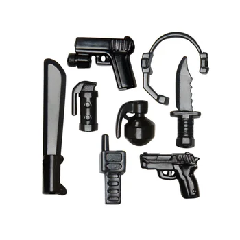 5db/Modern fegyverek, puskák, pisztolyok, páncél, kalapok, 4cm mini babák, MOC blokk, blokkok, gyermekjátékok