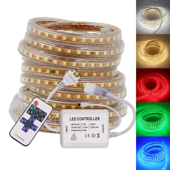 AC 220V Dimmerable 120leds/m 2835 LED Szalag Vízálló LED Dióda Szalag Szalag Lámpa Csík Led EU Otthoni Dekoráció
