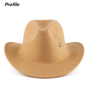 Cowboy kalap őszi-téli vastag fedora kalap fekete-fehér hullámos teve ötágú csillag logó unisex jazz шляпа женская