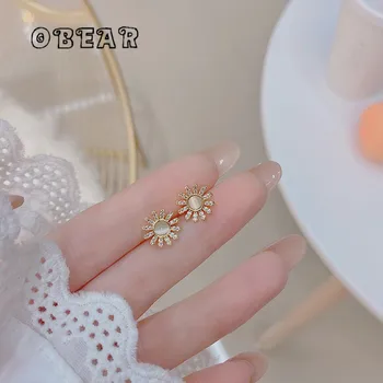 OBEAR 14k Valódi Aranyozott Japán Mikro-Berakásos Cirkon Opál Virág Egyszerű Fülbevaló Női Divat, Ékszerek