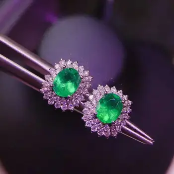 [MeiBaPJ]Természetes Kolumbiai Smaragd Drágakő Fülbevaló Valódi 925 Ezüst Napraforgó Fülbevaló Finom Bájjal Ékszerek Nők