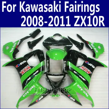 100%Új Burkolat A Kawasaki Ninja zx10r 2008 2009 2010 2011 08 09 10 11 matrica Zöld Spoiler készlet +EMS ingyenes n06
