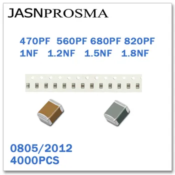 JASNPROSMA 4000PCS 0805 2012 X7R RoHS 25V 50V 10% 470PF 560PF 680PF 820PF 1NF 1.2 NF 1.5 NF 1.8 NF SMD Magas minőségű CapacitorJASNPR