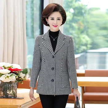 Elegáns Lenyelni övez Vékony Ruha Kabátok Női koreai egysoros Kockás Tweed Kabát Anya Plus Size 5XL Gyapjúból Outwear