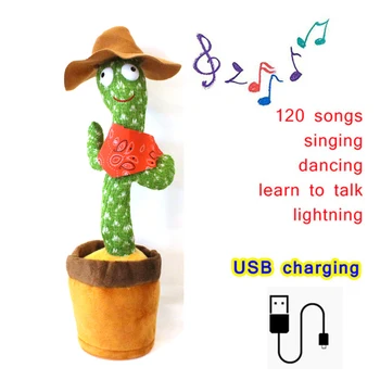 Kislány Plüss Kaktusz Tánc, Játék, Beszél, Hangszóró, USB-Töltés, Hang Ismétlem, 120 angol Dalok, Tánc Kaktusz Cserepes Növény