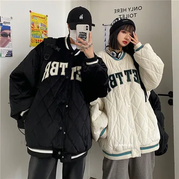 Baseball Galléros Pamut Kabát női Téli Kabát koreai Trend Pár Viselni Bélelt Kabát Sűrűsödik Meleg High Street Maximum