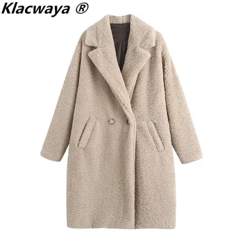 Klacwaya Faux Fur Coat Kabátok Női 2021-Ig Téli Kabát, Plüss Bolyhos Alkalmi Teddy Kabát Kapcsolja Le A Gallér Plüss Szőrme Kabátok