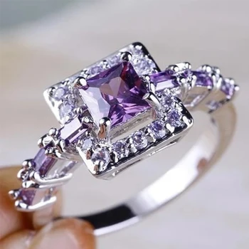 Esküvői Gyűrű, Ezüst Színű Geometriai Tér Kristály Cirkon Gyűrűk, Női Klasszikus Ígérem, Eljegyzés, Évforduló Ajándék Ékszer