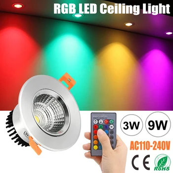 3W 9W RGB színváltó LED Beépíthető Intelligens Távirányítóval Szabályozható Mennyezeti Mélysugárzó COB Spot Led Lámpa, Beltéri Dekoráció, D30