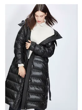 Kabát nő kapucnis téli meleg cipzár puffer öv hosszú, fekete plue méret, kabátok, női