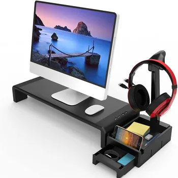 Monitor Állvány, 4 USB Port, Állítható Szélességű, Laptop, Asztali Állvány, Monitor Állvány Emelő a Tároló Fiók