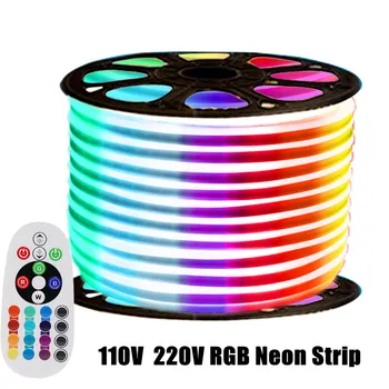 110V, 220V RGB LED Neon Flex Szalag Kötél Otthoni Dekoráció, Kültéri Világítás EU/UK/US/AU Távirányító