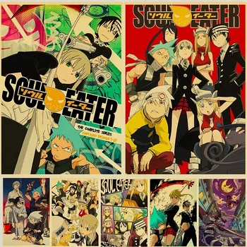 Klasszikus Anime Soul Eater Poszter Vintage Kraft Papír Nyomatok, Anime Poszterek Művészet, Festészet, A Rajongók Haza Szoba Dekor, Fali Matricák
