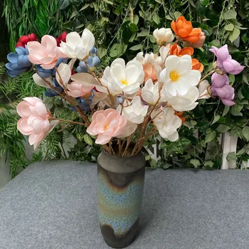 4 fej magnolia virág mesterséges selyem virág haza esküvői nappali dekoráció, dísztárgyak, virágos megállapodás hamis virágok