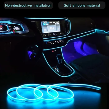 Suchme 3/5m Autó Belső Világítás Automatikus LED Szalag EL drótkötél Auto Légkör Dekoratív Lámpa Rugalmas Neon Fény DIY Dekoráció