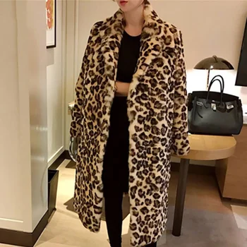 Klasszikus Leopard Nyomtatási Szín Műszőrme Kabátot, A Nők Hosszú, Vastag, Meleg Kabátok Bolyhos Star Stílus Felsőkabát Tél Utca Felsőruházat 2020