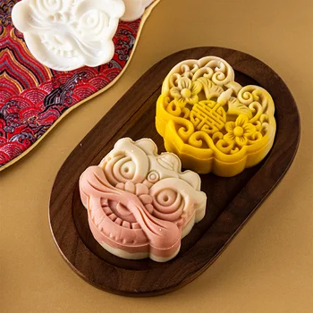 3D Mooncake Penész 50g/75g Nemzeti Dagály Stílus Oroszlán Minták Mooncake Formák Nyomja meg a Cookie Penész a Közép-Autumnfond fondant formákat