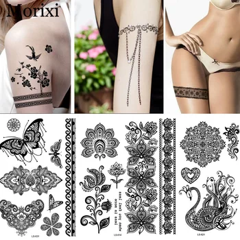 Fekete Henna Karján Tetoválás nagy méretű szexi virág India Mandala Ihletett Test Matrica Lábak Karkötő Ideiglenes Tetoválás RA018