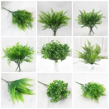 Egy csomó Mesterséges Növények Eukaliptusz Fű Műanyag Páfrányok Zöld Levelek Hamis Virág, Növény, Esküvői lakberendezési Táblázat Dekorok
