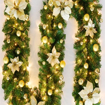 2.7 M Karácsonyi LED Rattan Garland Díszítő Zöld Karácsonyi Koszorú Mesterséges Karácsonyi Fa Rattan Zászló Dekoráció 2021 Új