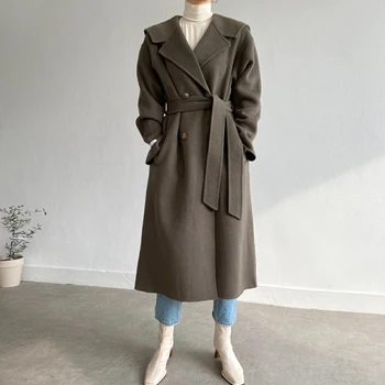 Nő Ruha Ruha Outwear 2021-Felsőkabát Vintage Téli Kabát Női Ballonkabát Koreai Hosszú Gyapjú Keverék Tömör, Vastag Kabátok